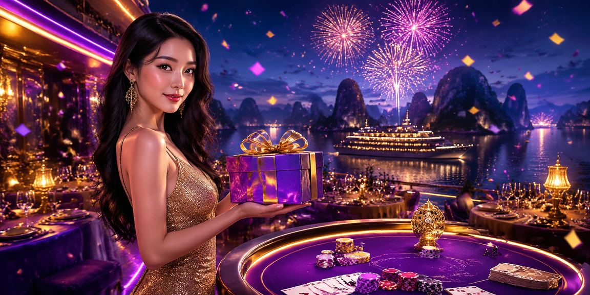 Không khí giải trí trực tuyến ban đêm tại vịnh Hạ Long với ánh đèn neon