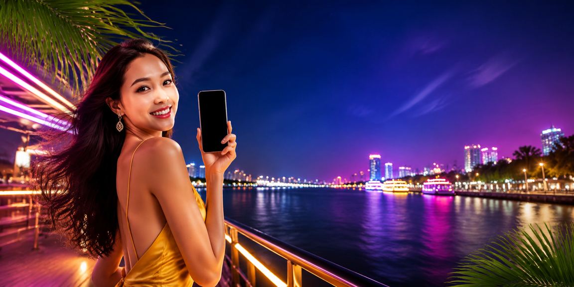Bầu không khí xổ số tại vùng sông nước Mekong với ánh đèn neon buổi tối